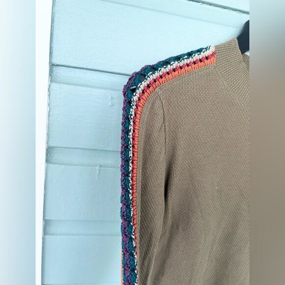 Free People Switch It Up Thermal long sleeve top olive green crochet sleeve boho - Picture 6 of 11
